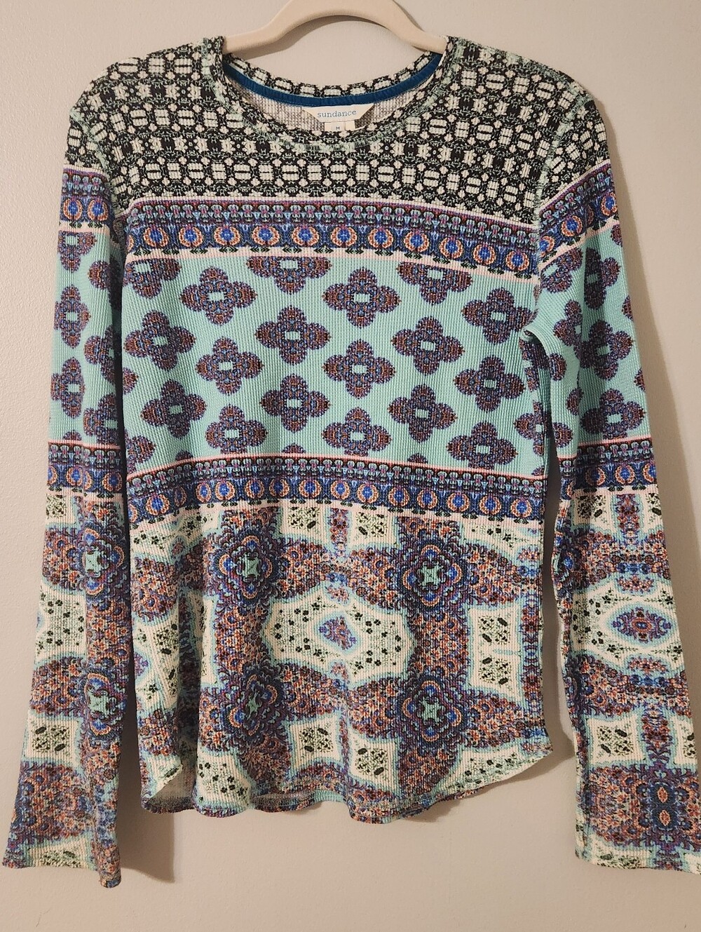 Sundance Thermal Top Romana Long Sleeve Paisley Colorful Blue Women’s Medium